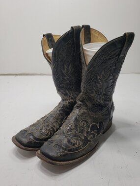 Corral Cowboy Boots Mens 10.5D Black Distressed Leather Western Embroidered